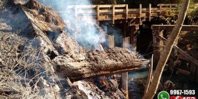 Incêndio por pouco não queima ponte em estrada 