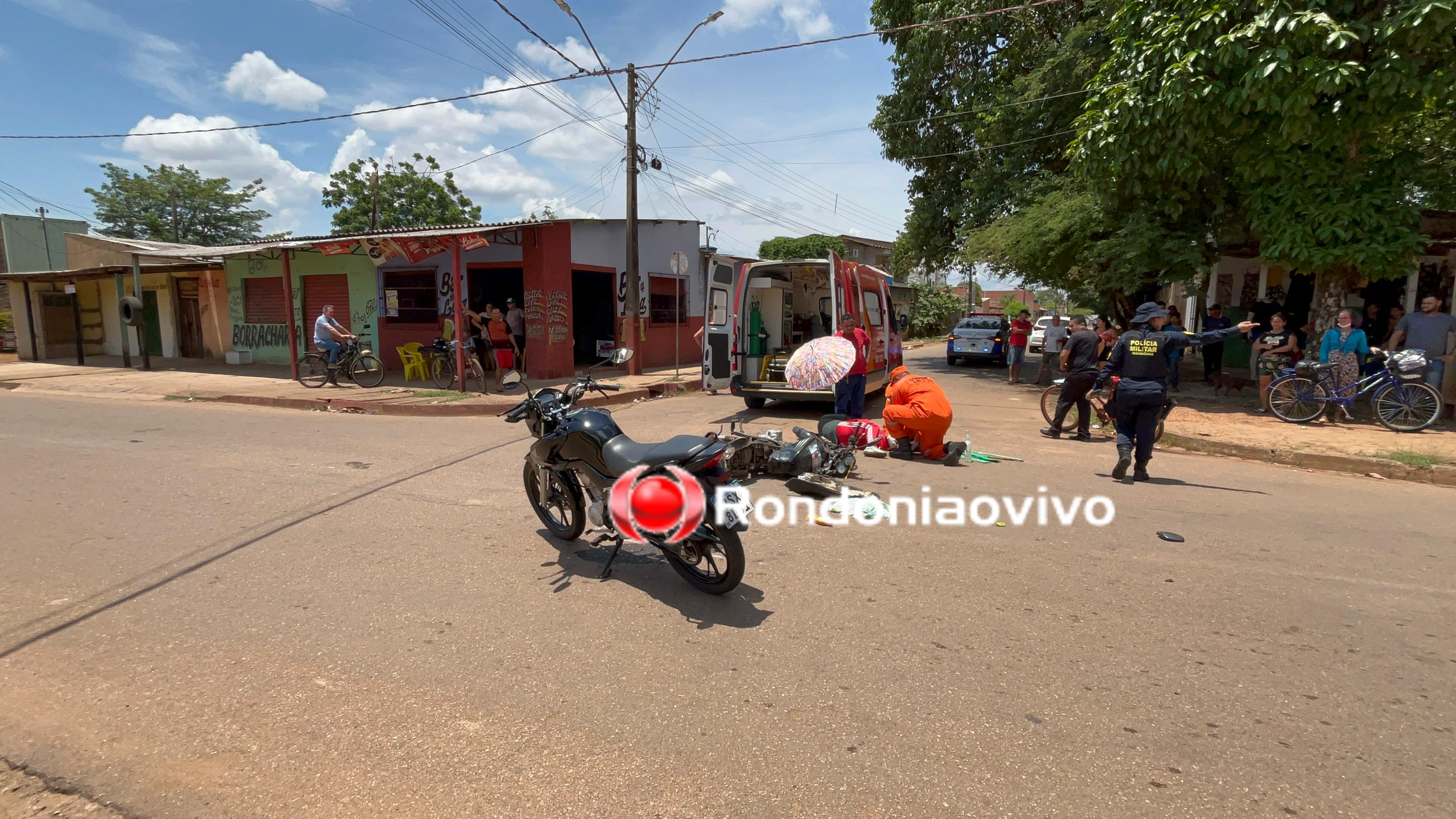 AVANÇOU: Batida entre motos deixa idoso com grave fratura exposta