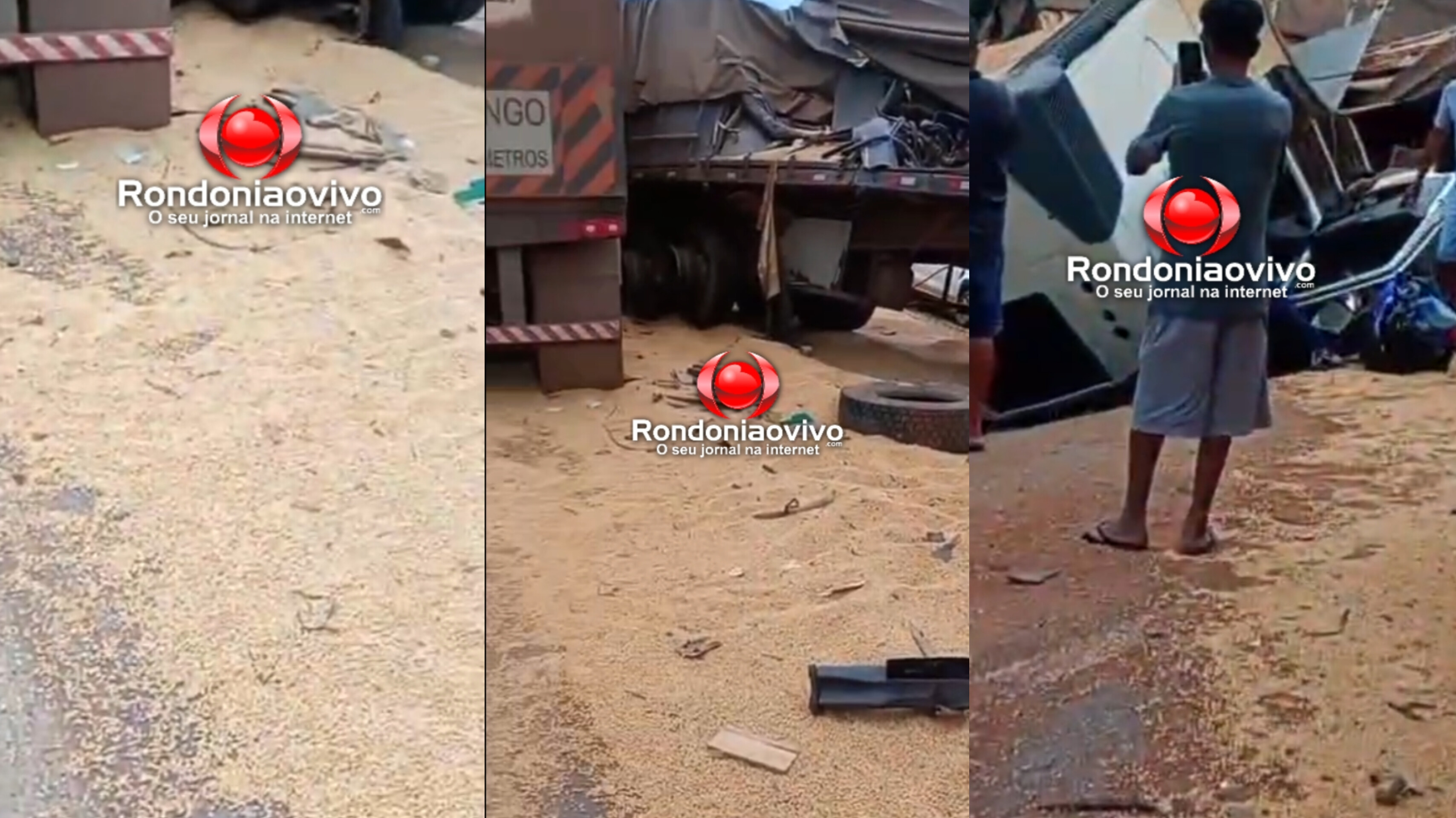 VÍDEO: Grave colisão entre três carretas bloqueia trecho da BR-364