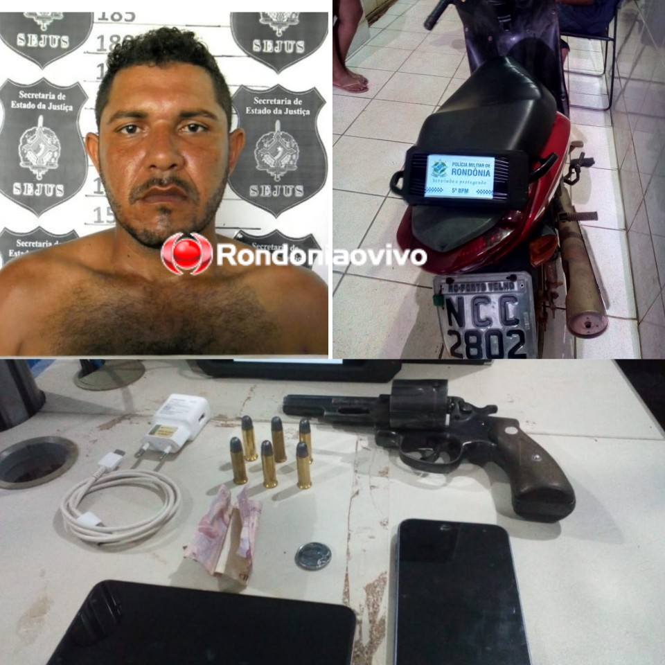 ESCONDIDO: Após denúncia, PM prende criminoso em matagal com moto roubada e armado