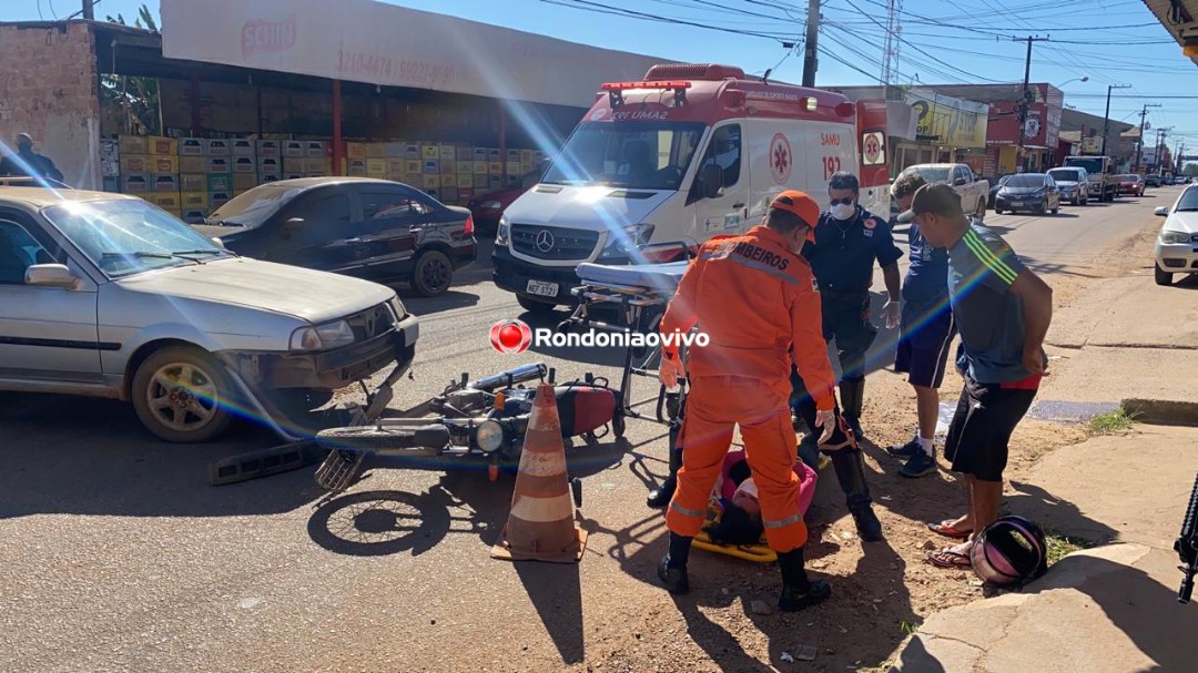 SOCORRIDA: Motociclista fica lesionada após colidir contra carro na zona Sul