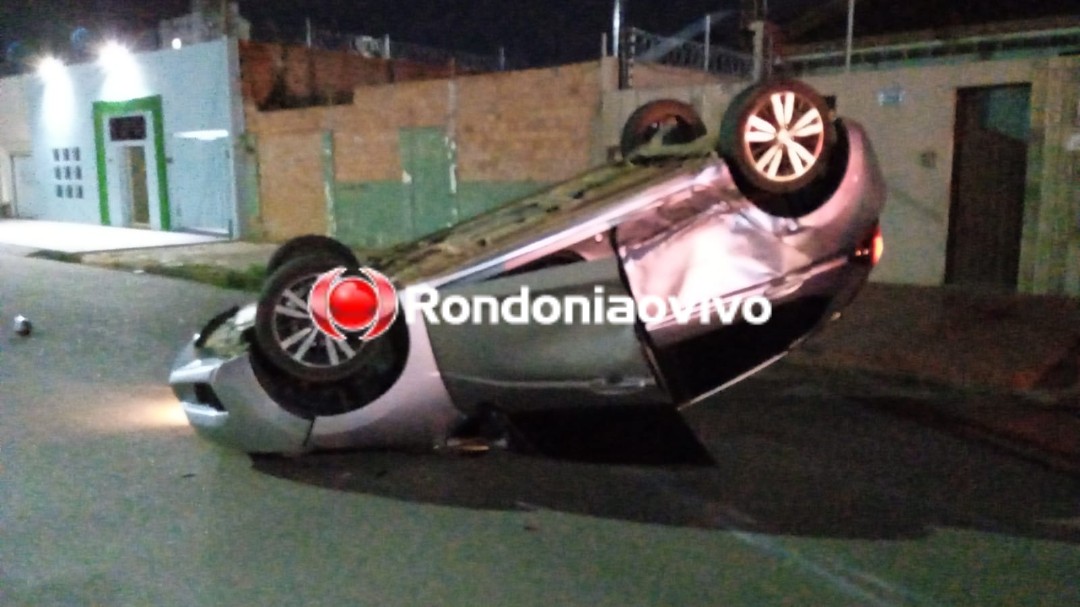 ACIDENTE: Honda Fit capota após forte colisão com Peugeot no Centro 