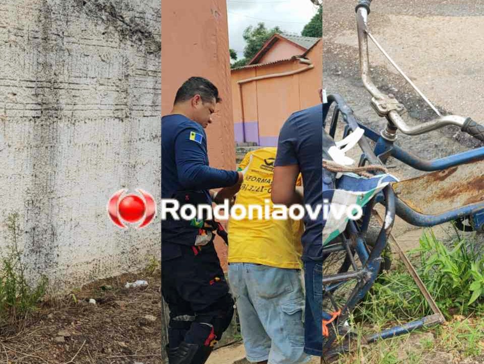 BIKE SEM FREIO: Idoso passa direto em curva e bate contra muro de condomínio