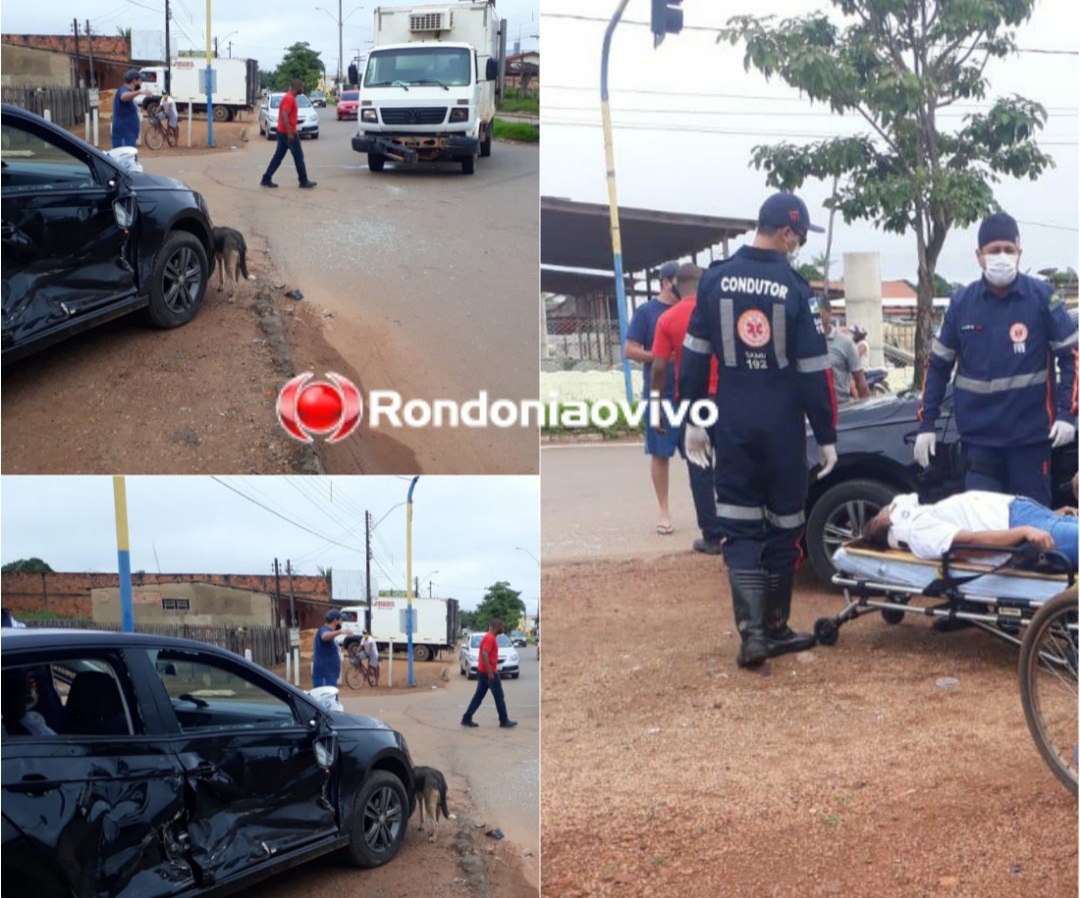 NO SEMÁFORO: Mulher fica ferida após batida envolvendo carro e caminhão