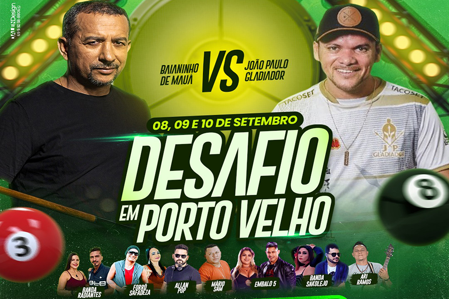 BAIANINHO VS GLADIADOR: Desafio de Sinuca entre melhores do Brasil acontece em Porto Velho