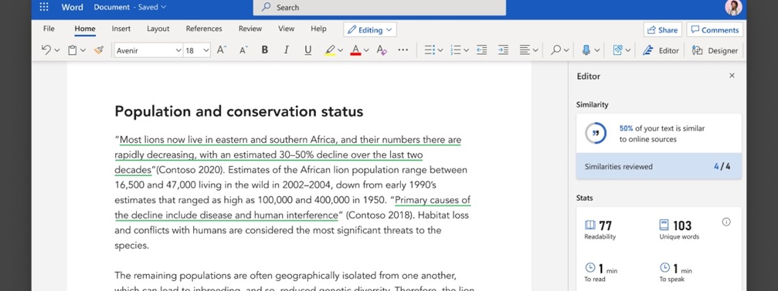  Microsoft Word inclui ferramenta que checa plágios durante a escrita