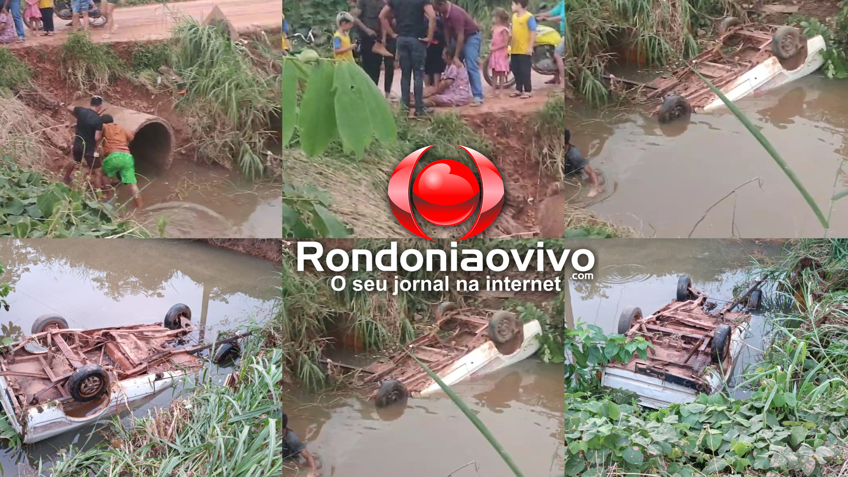 CAPOTOU: Vídeo mostra resgate de idosa cadeirante e do marido após carro cair em vala