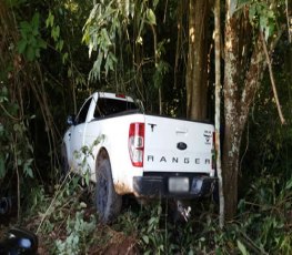 Motorista perde controle e caminhonete sai da pista na BR-364