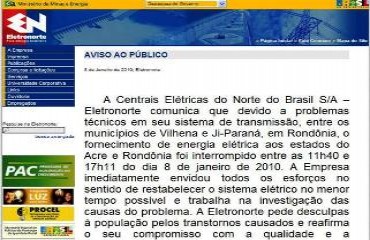 APAGÃO III – Ministério de Minas e Energia afirma que explicações é de responsabilidade da Eletronorte sobre falta de energia elétrica em RO e AC