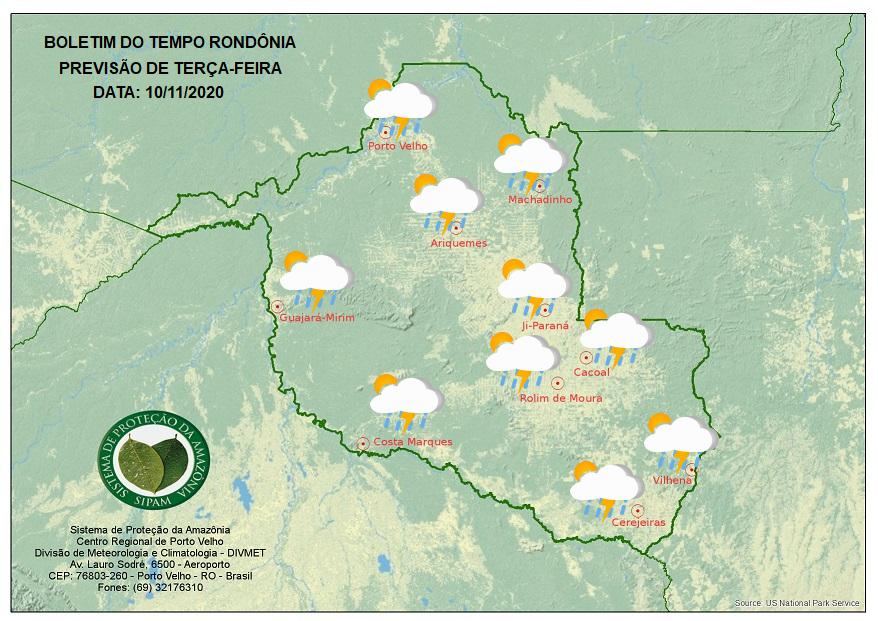 Veja a previsão do tempo para esta terça-feira (10) em Rondônia