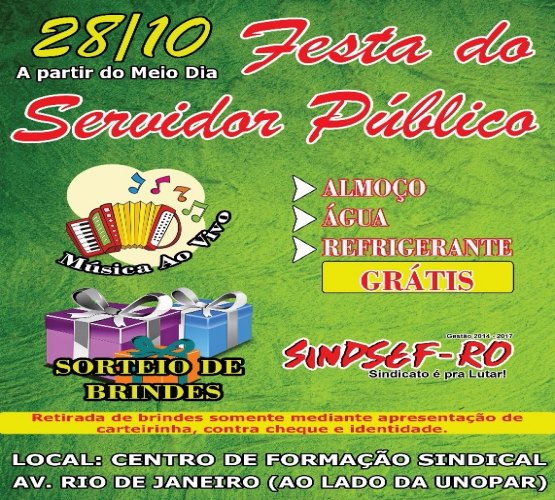 Sindsef promoverá Festa do Servidor Público no dia 28 de outubro