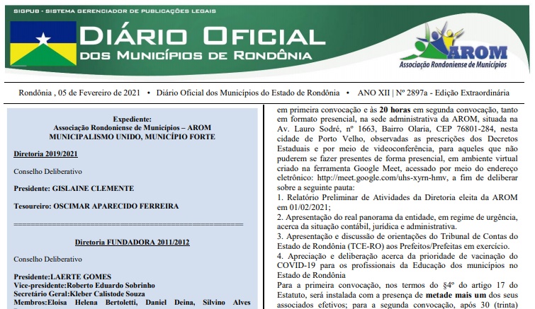 TRANSPARÊNCIA: Nova diretoria da AROM quer abrir contas da entidade