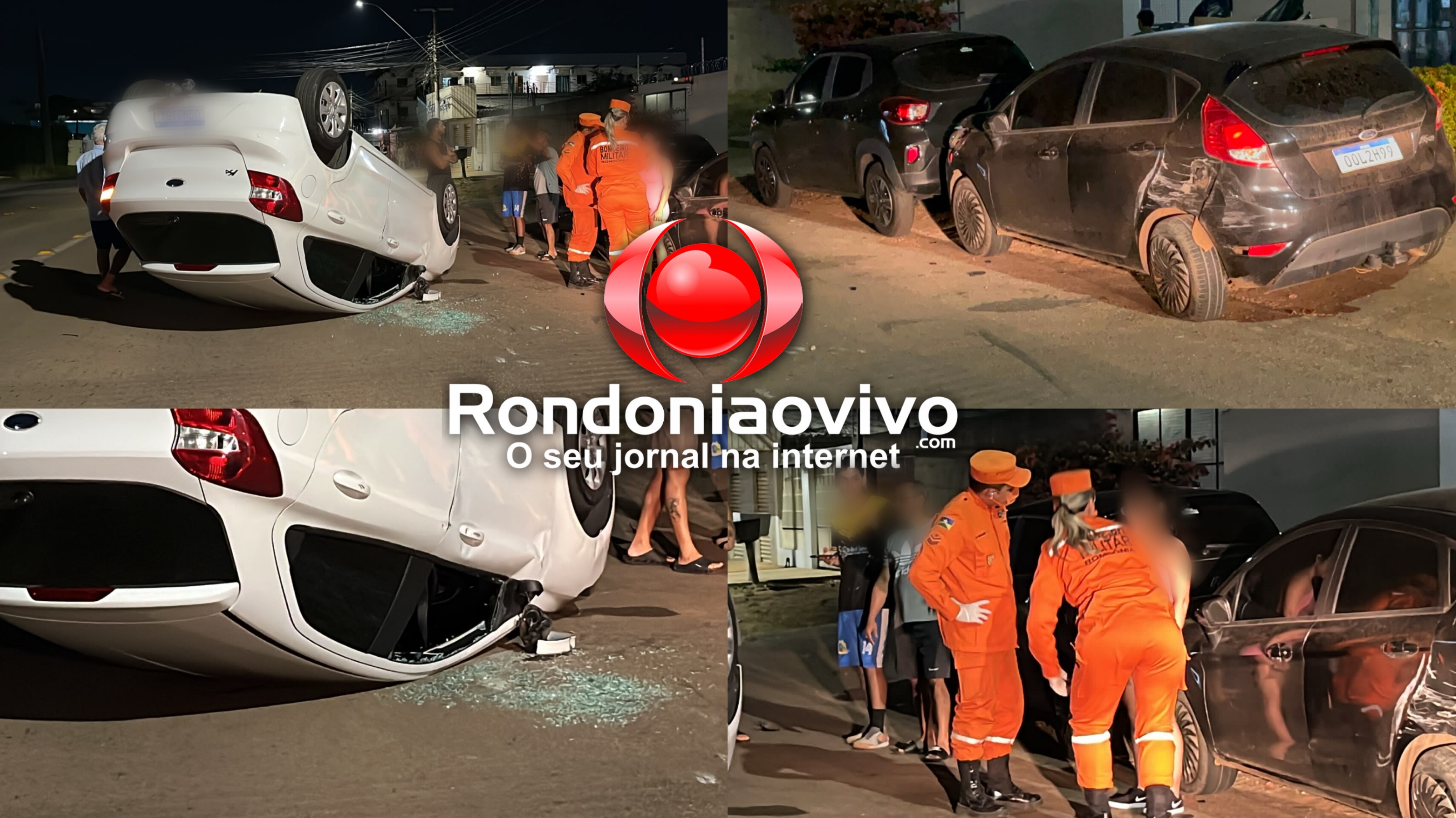 URGENTE: Carro capota após bater na traseira de veículo estacionado