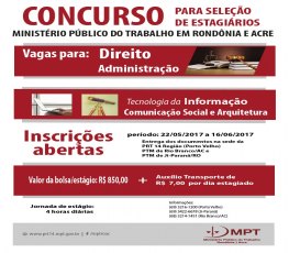 CONCURSO MPT - Inscrições para vaga de estagiários de nível superior