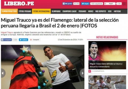 Jogador peruano revela acerto com o Flamengo: 'Presente de Natal'