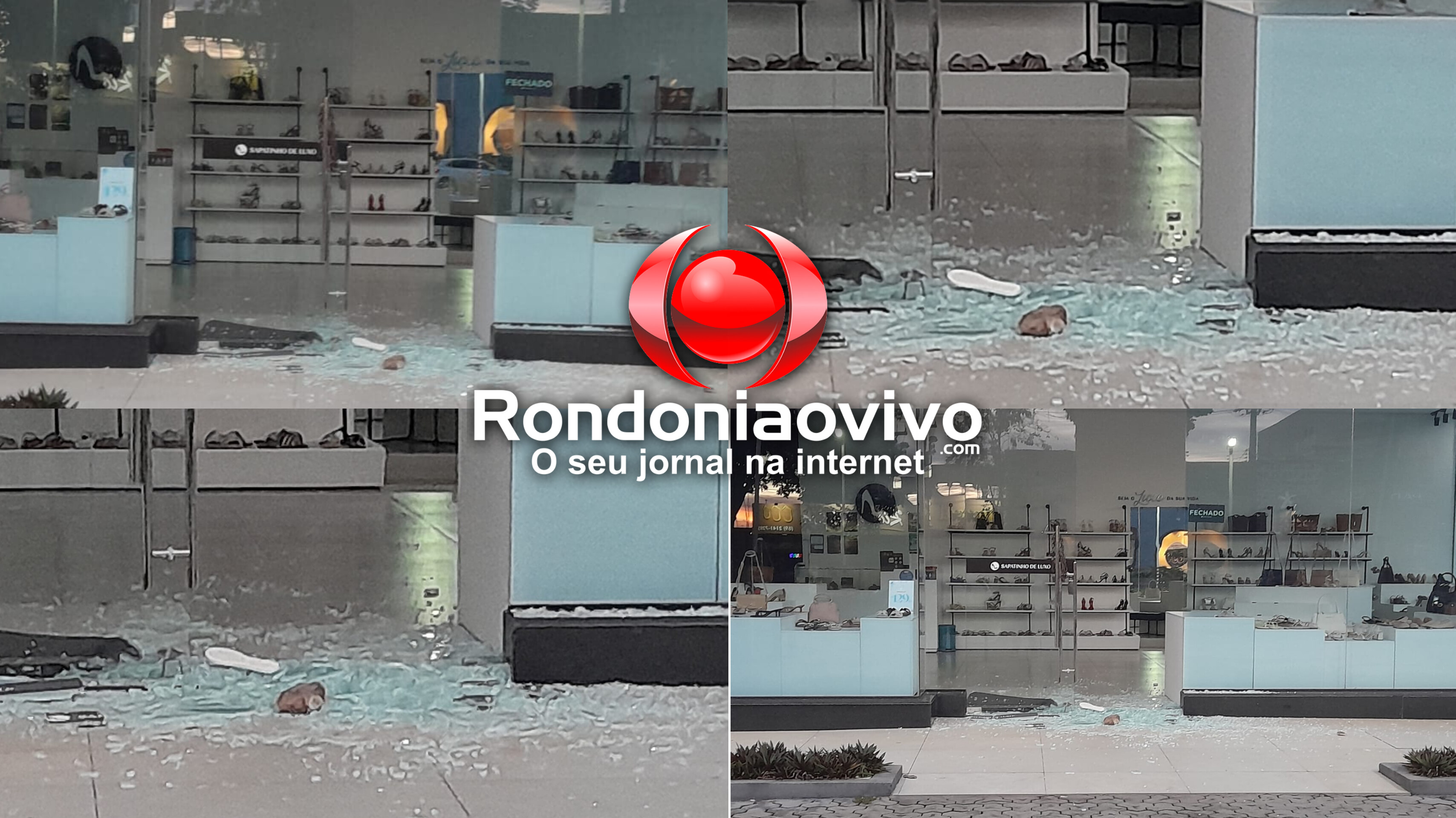 ARRASTÃO: Criminosos quebram vidraça com pedra e furtam loja Sapatinho de Luxo