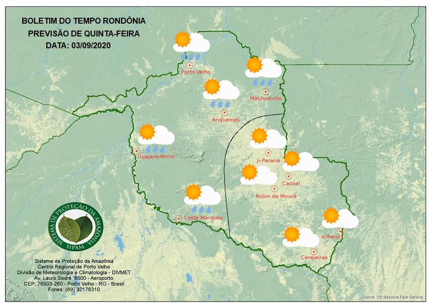 CLIMA: Veja a previsão do tempo para esta quinta-feira (3) em Rondônia