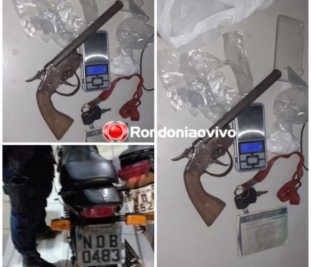 CAIU: PM prende homem com droga, arma e moto roubada após abordagem em Porto Velho