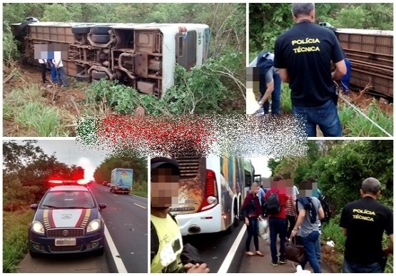 Ônibus da empresa Eucatur tomba na BR-364 