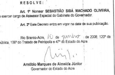 Sibá Machado também recebe pelo Acre como assessor especial do gabinete do Governador