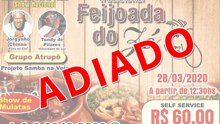 COVID-19: Tradicional Feijoada do Zé Beer é adiada em virtude da pandemia