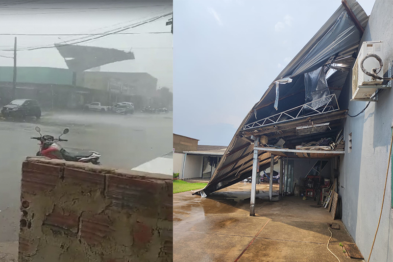 VEJA VÍDEO: Temporal e forte vento destrói telhado na Av. Mamoré em Porto Velho