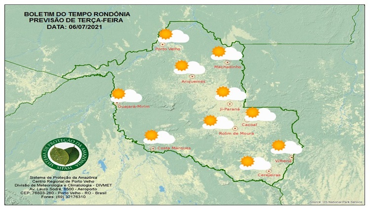 CLIMA: Sipam prevê sol e calor para esta terça-feira (06) em Rondônia