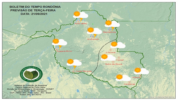 CLIMA: Confira a previsão do tempo para esta terça-feira (21) em Rondônia 