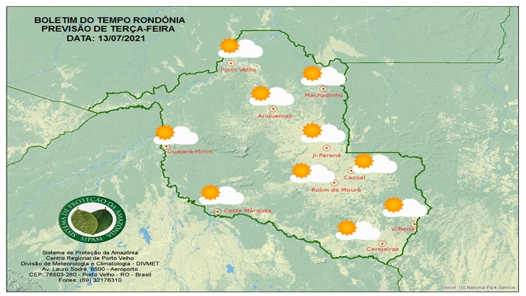 CLIMA: Sipam prevê sol e calor para esta terça-feira (13) em Rondônia