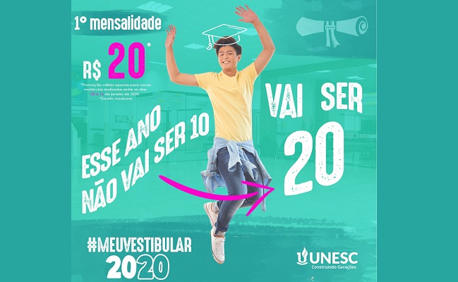 PROMOÇÃO UNESC: Quem se matricular até dia 16 paga apenas R$ 20 na primeira mensalidade