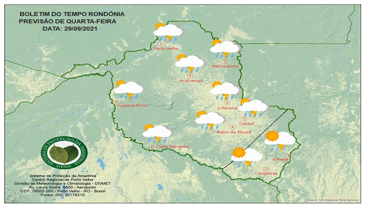 CLIMA: Confira a previsão do tempo para esta quarta-feira (29) em Rondônia 