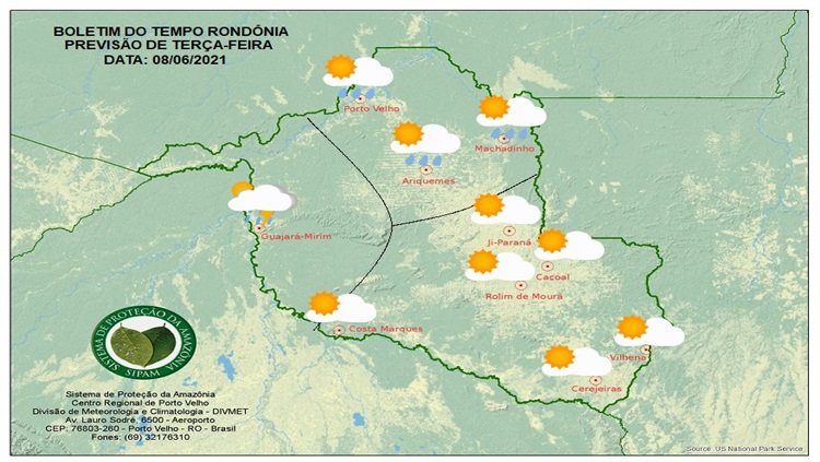 CLIMA: Sipam prevê sol e chuva para esta terça-feira (8) em Rondônia