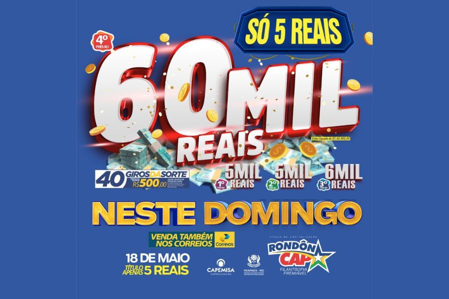 RONDÔNCAP: Acontece neste domingo (18) sorteio de 44 prêmios e de bolada de R$ 60 mil
