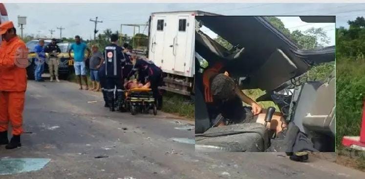 VÍDEO: Grave batida entre caminhões deixa motorista preso as ferragens na BR-364