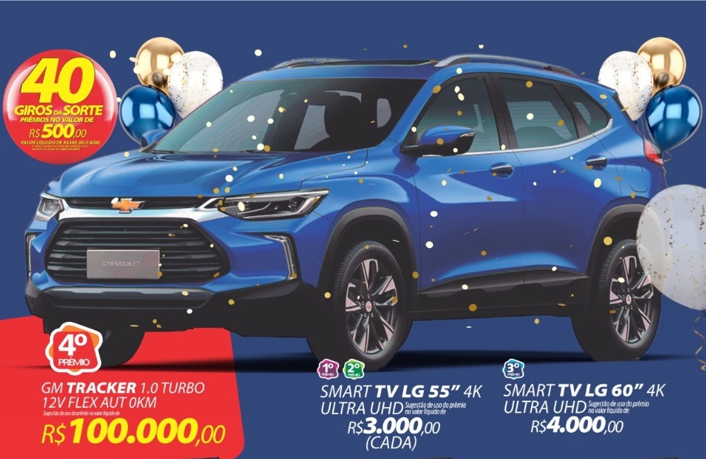 RONDÔNCAP: Chevrolet Tracker ou 100 mil reais, 3 super TVs e 40 Giros da Sorte