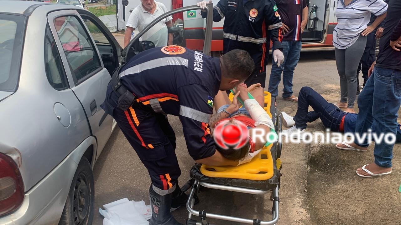 MOTO E CARRO: Primos sofrem grave acidente a caminho da escola no bairro Lagoa