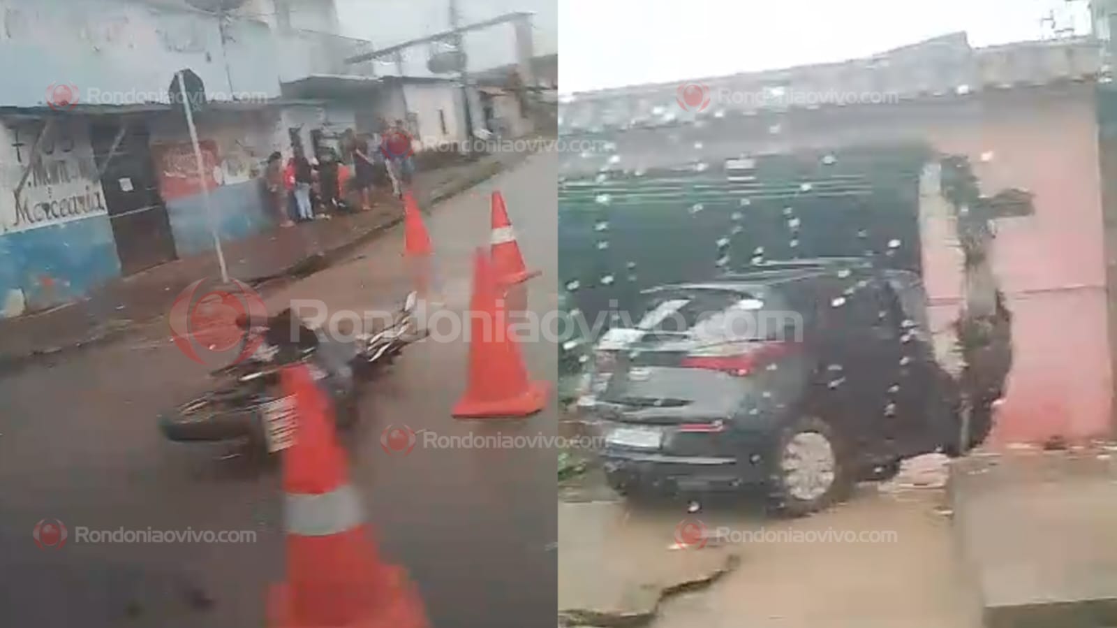 MOTO AVANÇOU: Vídeo registra grave acidente com três vítimas; Carro invadiu residência
