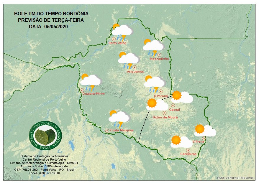  Chuva cai em Porto Velho, Vale do Jamari e Vale do Guaporé nesta terça, 5