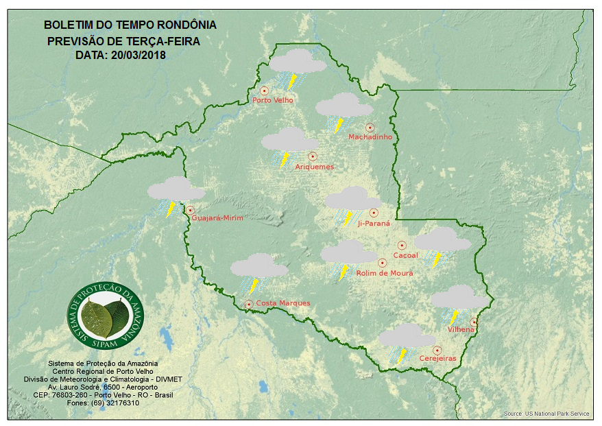 Previsão de pancadas de chuva para esta terça-feira em Rondônia