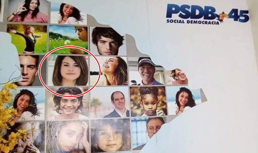 EQUÍVOCO: Cantora Selena Gomez é brasileira em banner do PSDB em Sergipe