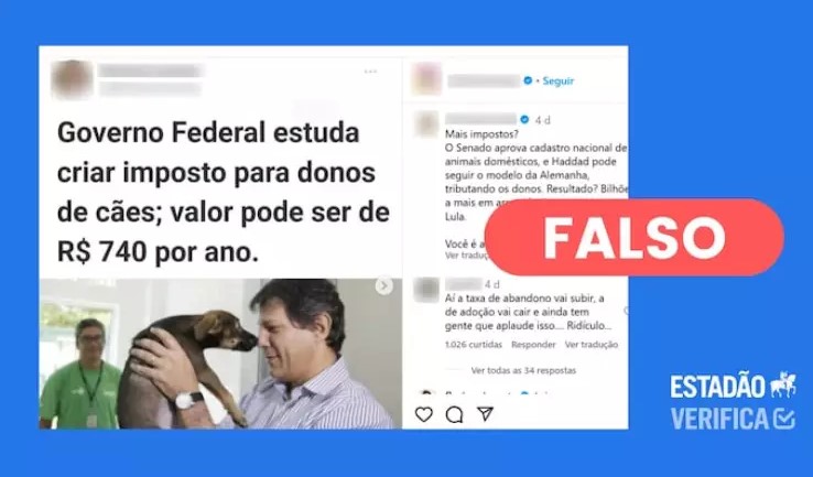 É MENTIRA: É falso que governo federal tenha criado novo imposto para donos de cães