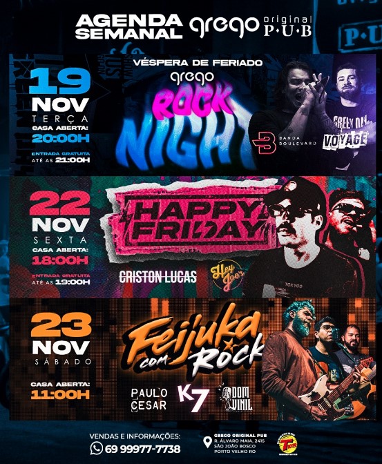 HAPPY FRIDAY: Confira a agenda semanal do Grego Original