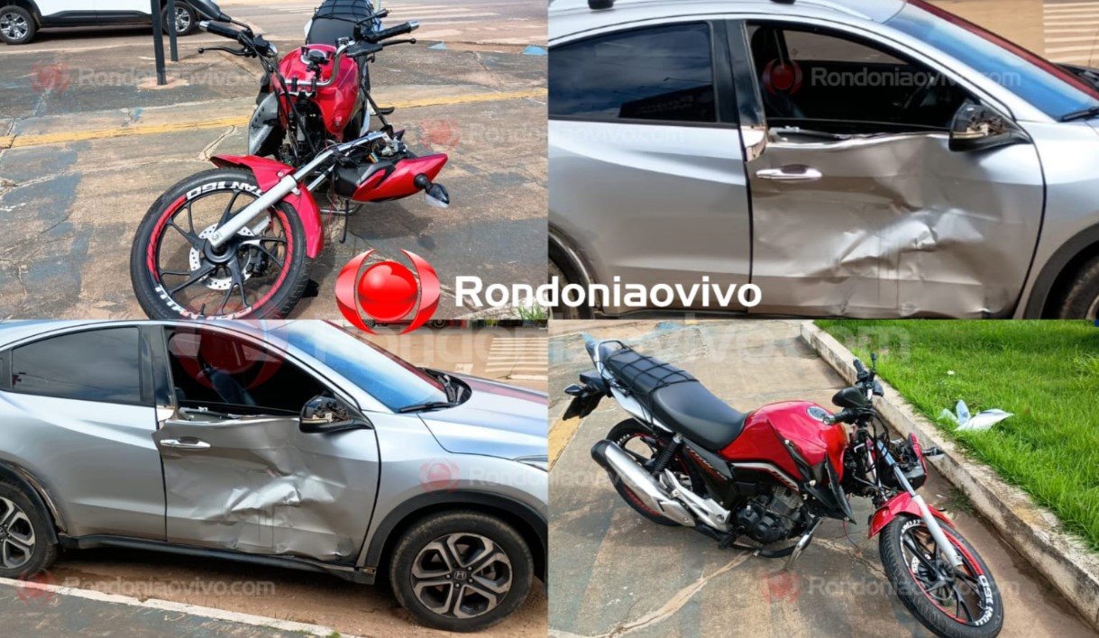 NO SEMÁFORO: Forte batida entre carro e moto é registrada na Jorge Teixeira