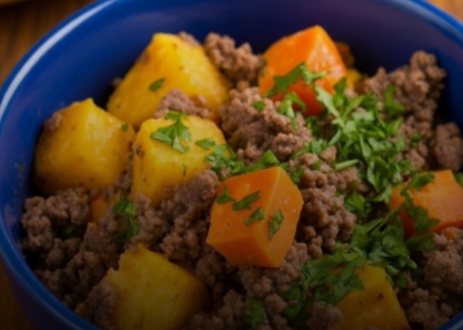 CARNE MOIDA COM BATATA: Uma refeição simples reúne proteínas, energia e vitaminas
