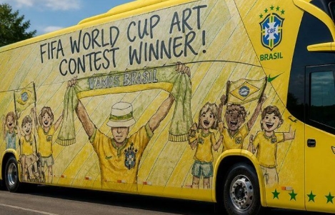 ARTE JUVENIL: Brasileiro de 12 anos tem desenho escolhido para ônibus da Seleção na Copa