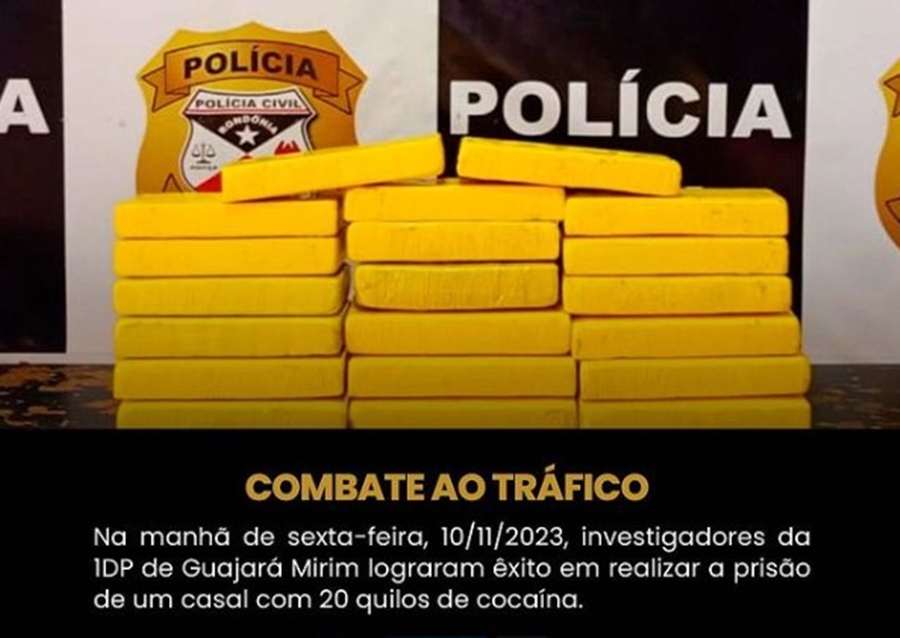 NO FLAGRA: Casal é preso com 20 quilos de cocaína pela Polícia Civil no interior