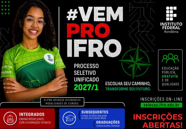PSU 2027/1: IFRO oferta 1.306 vagas em cursos de graduação