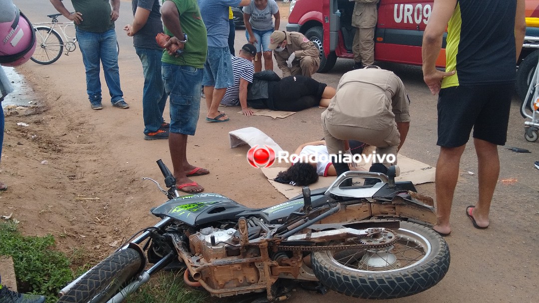 VÍDEO: Mãe e filha ficam feridas após acidente entre moto e carro em Porto Velho