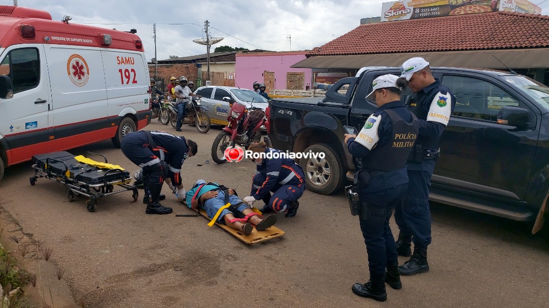 VÍDEO: Motociclista fica lesionado após colisão com caminhonete na Raimundo Cantuária