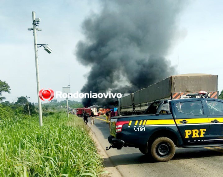 ASSISTA: Caminhão pega fogo após acidente na BR-364